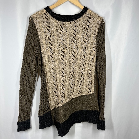 Curio New York Sweater Asymmetric Hem Olive Green Beige Wide Knit Women’s Small - Picture 2 of 8